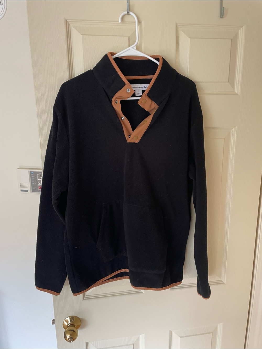 Amazon Essentials Black Zip-Neck Sweater with Brown Trim